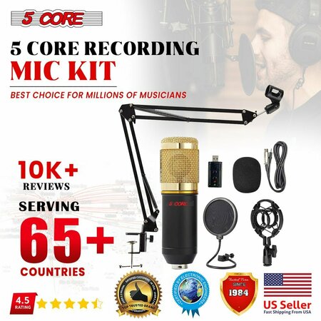 5 Core 5 Core Recording Microphone Podcast Bundle - Professional Condenser Cardioid Mic Kit - w Boom Arm REC SET